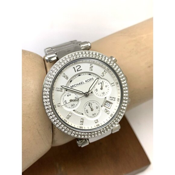 Michael Kors Women's Watch MK5353 Parker Silver Steel Chronograph Gemmed USED - Picture 11 of 14